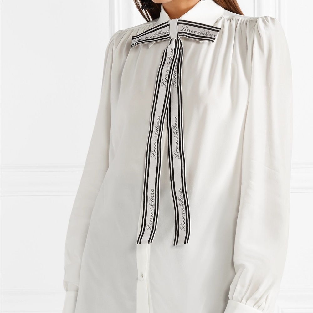 Dolce & Gabbana Front Logo Tie Silk Blouse